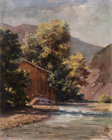 Quadro di  Anonimo Paesaggio - olio tavola 
